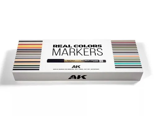 AK Interactive SPECIAL BOX REAL COLORS MARKERS - 34 Einheiten - Farbe Set mit 34 realistischen Farbtönen, ideal für präzise Modellierung und kreative Projekte.