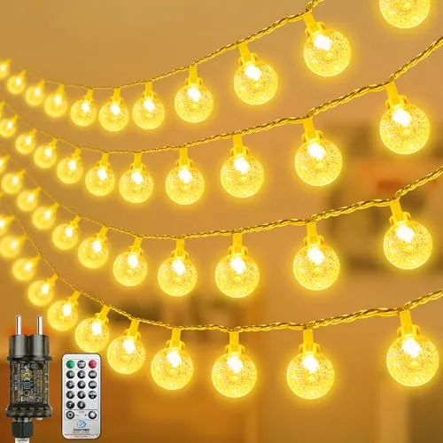 LED Lichterkette Strombetrieben,15M Lichterkette Kugel warmweiß mit Stecker für Außen und Innen,IP44 Wasserdicht Lichterketten mit Dimmbar Fernbedienung,Ideal für Zimmer,Weihnachten,Party,Garten