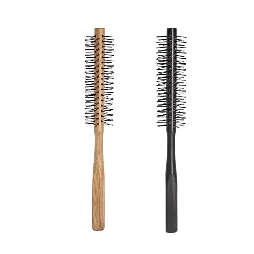 Runde Haarbürste,2 Pcs Runde Haarbürste Nylon Rollkamm Naturholzbürste Professionelle kleine Runde Stylingbürste zum Föhnen von lockigem Trockenem Haar