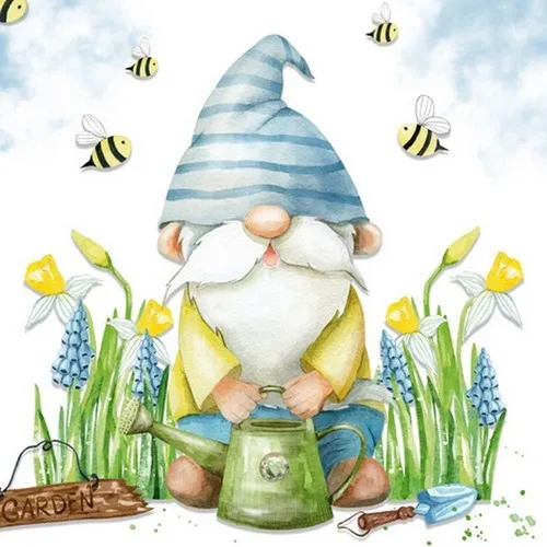 Servietten Garden Gnome Fleißiger Gartenwichtel Zwerg Blumen Bienen 33x33cm 20
