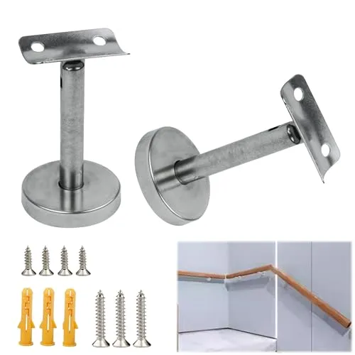 Handlaufhalter Edelstahl Handlaufträger, Verstellbare Edelstahl Handlaufstütze Metall Handlaufhalter mit Schrauben Handlauf Halterung für Treppengeländer Korridor Stützstange Bäder Geländer, 2 Stück