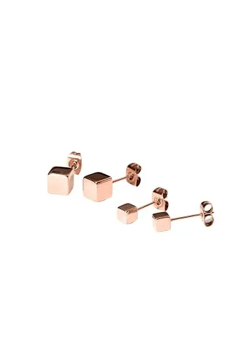 Purelei® Würfel-Ohrring-Set – 2 Paar minimalistische Edelstahl-Ohrstecker, 14K vergoldet, Roségold oder Silber – geometrischer Look – klein & groß – 4,5 g – für Damen - wasserfest (Rosegold)