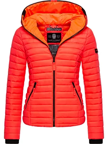 Navahoo Damen Übergangsjacke Steppjacke mit Kapuze Kimuk Neon Coral Gr. XS - Funktionsjacken: Stylische, ultraleichte Steppjacke mit wasserabweisendem Material und taillierter Passform – perfekt für den Frühling und Herbst!
