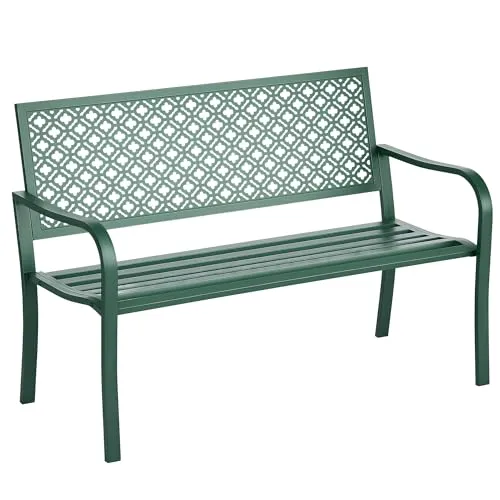 Outsunny Gartenbank - nostalgisch und bequem - Gartenbänke für entspannte Stunden im Freien, robust aus Stahl, wetterbeständig und mit Armlehnen für zusätzlichen Komfort.