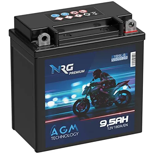 Produktbild NRG Premium YB9L-B AGM Motorradbatterie 9,5Ah 12V 180A/EN Batterie 50912 YB9L-A2 12N7-3B 12N9-3B auslaufsicher wartungsfrei ersetzt 9Ah