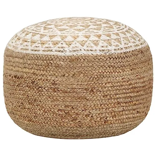 vidaXL Handgefertigter Polsterhocker Weiß 45x30 cm - Polsterhocker aus geflochtenem Jute mit EPS-Perlenfüllung, ideal für gemütliche Wohnambiente und vielseitig einsetzbar als Sitz- oder Fußhocker.