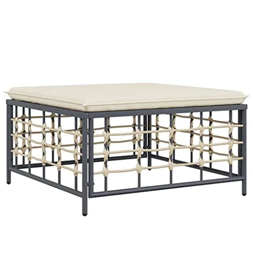 vidaXL Gartenhocker mit Beige Kissen aus Poly Rattan - Gartenhocker mit elegantem Design, wetterfestem PE-Rattan und bequemem, dick gepolstertem Kissen für höchsten Sitzkomfort. Ideal für entspannte Stunden im Freien.