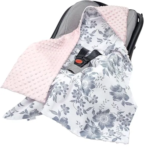 Medi Partners Einschlagdecke Baby Babyschale 100% Baumwolle für Sommer 85x85cm Kinderwagen Kuscheldecke universal Baby Decke Einschlagdecken Babydecke Buggy Autositz (Berry mit rosa Minky)