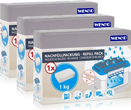 WENKO Luftentfeuchter 3x Nachfüllpackung 1kg - Luftentfeuchter für Wohnräume, effektiv gegen Feuchtigkeit und Schimmelbildung, sorgt für ein gesundes Raumklima.