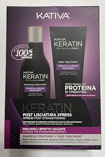 Kativa Keratin Post Smoothing Xpress Set 2 Pieces - Shampoo und Deep Treatment für seidig glattes Haar, angereichert mit pflegendem Arganöl und pflanzlichem Keratin. Frei von Sulfaten, ideal für alle Haartypen und langanhaltende Ergebnisse.