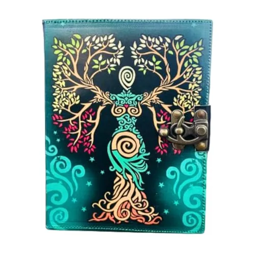 OVERDOSE Leder-Tagebuch, handgefertigt, grüner Vintage-Stil, Büttenrandpapier, leeres Zauberbuch der Schatten, Grimoire-Tagebuch, Talisman-Drucke – 6 x 8 Zoll | 15 x 20 cm | A5