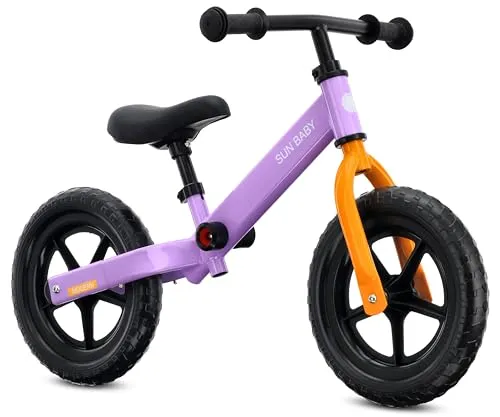 sun baby Kinder Laufrad ab 2 Jahren Modern, max. 30 kg, Baby Lauflernrad für Mädchen & Jungen mit Stahlrahmen, Eva-Räder, Verstellbarer Sattel und Lenker - Lila-Orange