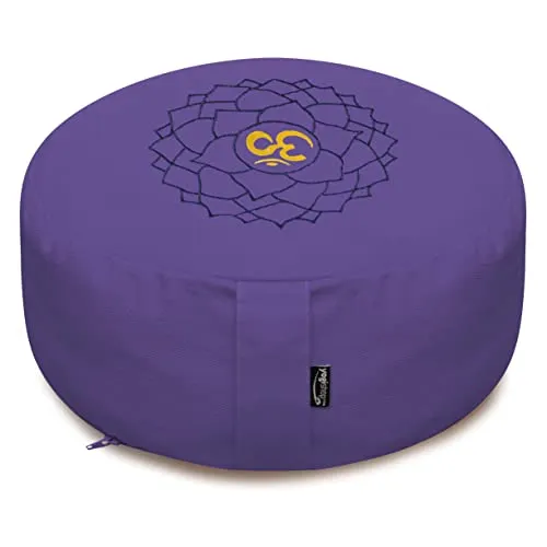 Yogishop Meditationskissen - rund - Chakras - Organic Cotton - ø 36cm x 15cm 36 x 36 x 15 cm, violett