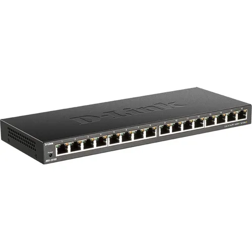 D-Link DGS-1016S - 16-Port Unmanaged Gigabit Switch, lüfterlos und energieeffizient für geräuschlosen Betrieb in Büros und Heimnetzwerken