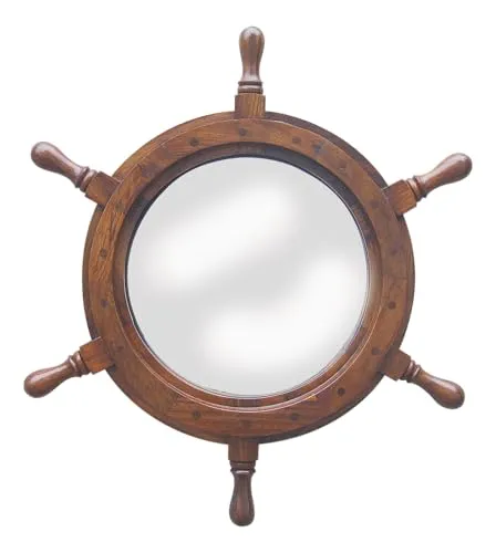 Spiegel Steuerrad maritim Holz, Ø inkl. Griffen: 45cm