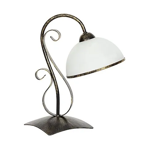 Licht-Erlebnisse Nachttischleuchte Glas Metall in Messing Weiß Schlafzimmer 37 cm E27 wohnlich blendarm Rustikal Landhaus Tischlampe Wohnzimmer ANTICA