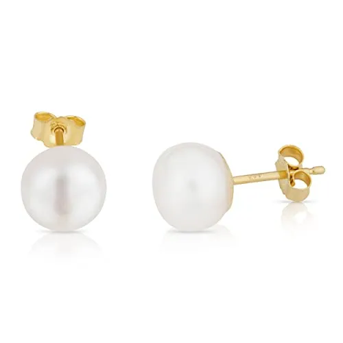 NKlaus Paar 9mm echte Süßwasserperle Ohrstecker 333 Gelb Gold 8 Karat Bouton Perlen Ohrringe 13150