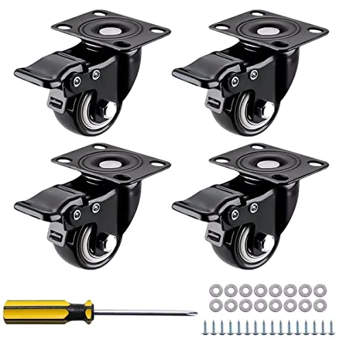 huahuo 4 Stück 40 mm robuste Lenkrollen, 360 Grad geräuschlose Möbelrollen mit Bremsen, Schwarz