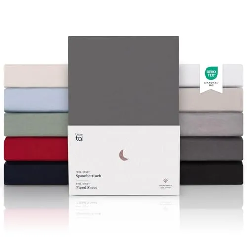 Blumtal® Premium Topper Spannbettlaken 160x200cm Jersey - Hochwertiges Baumwollbettlaken in Anthrazit - Entdecke das Blumtal Premium Spannbettlaken aus 100% Baumwolle. Es bietet eine optimale Passform für Topper und ist pflegeleicht. Der atmungsaktive Jersey-Stoff sorgt für ein angenehmes Schlafklima und ist fusselfrei.