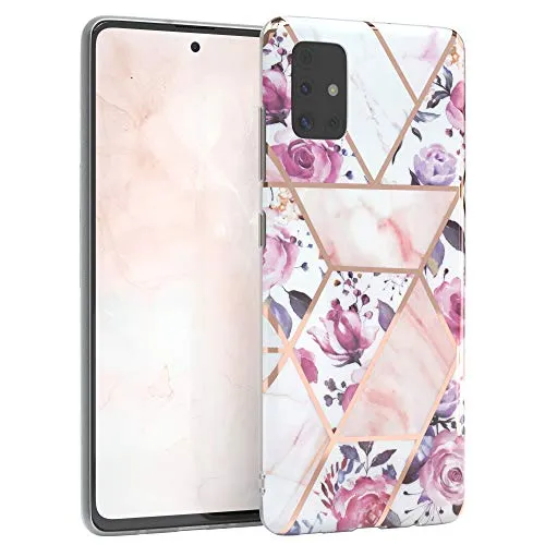 EAZY CASE Handyhülle Silikon mit Kameraschutz kompatibel mit Samsung Galaxy A51, im Blumen Design, Rosen Motiv Hülle, Ultra dünn, Slimcover, Silikonhülle, Backcover, Rosé-Gold