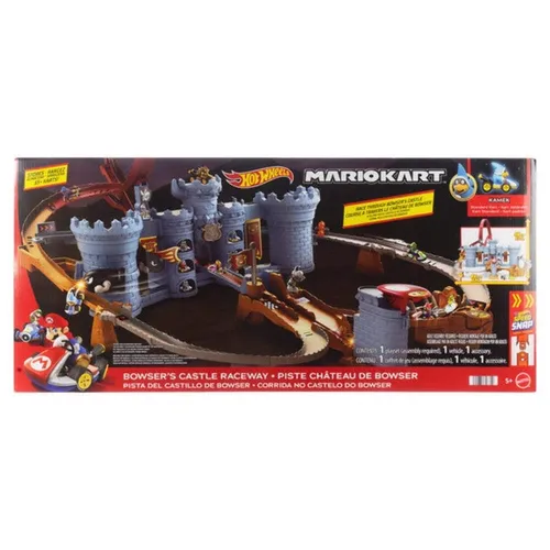 Hot Wheels Mario Kart Bowsers Festung Trackset mit Kamek - Fahrzeuge & Rennwagen für Kinder – Erlebe interaktive Rennen mit über 86 cm großem Trackset, inklusive exklusivem Kamek und Platz für 38 Fahrzeuge!