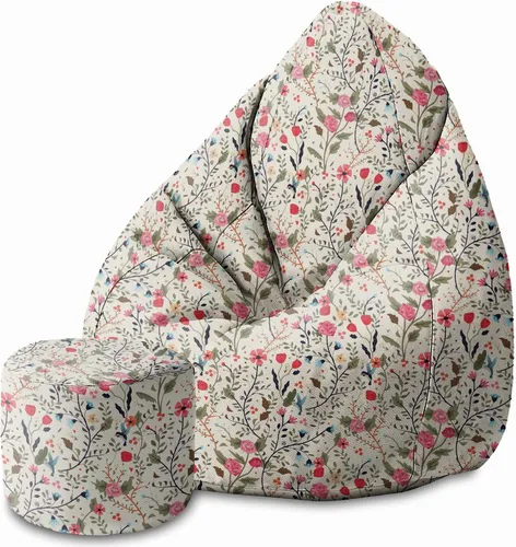 Dreamroots Bean Bag 80x80x120cm Sitzsack mit Lehne und Hocker und Bezug Sitzkissen mit Füllung Sitzsack Erwachsene mit Füllung Summer Meadow