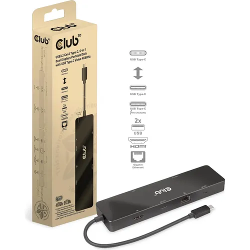 Club3D CSV-1584 6-in-1 USB3.2 Gen2 Typ-C Dock - Weiteres Notebook-Zubehör mit Dual 4K@60Hz Unterstützung für Windows und Mac, ideal für effizientes Arbeiten und hohe Videoqualität.
