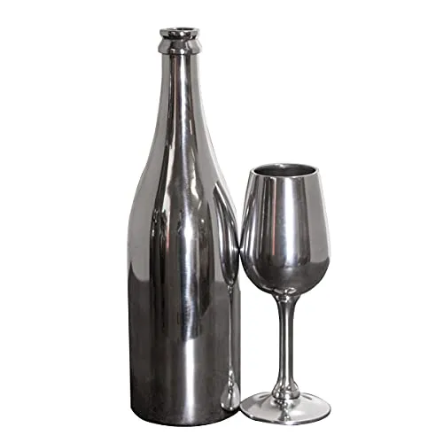 Antikas - Dekoflasche, Dekokelch, Aluminium, Dekoration, Silber