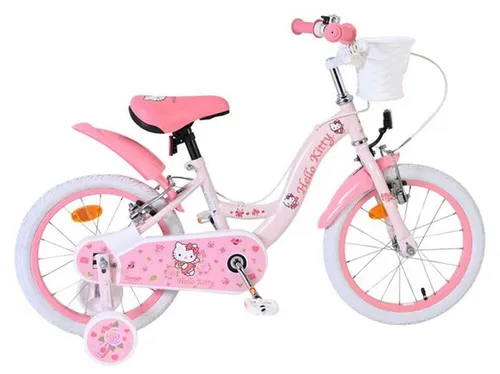 Hello Kitty Kinderfahrrad 16 Zoll - Rosa mit Handbremsen und Stützrädern - Das 16-Zoll-Kinderfahrrad von Hello Kitty in Rosa begeistert kleine Fans. Mit zwei Handbremsen, höhenverstellbarem Sattel und abnehmbaren Stützrädern ist es ideal für sichere Fahrten und wächst mit Ihrem Kind mit.