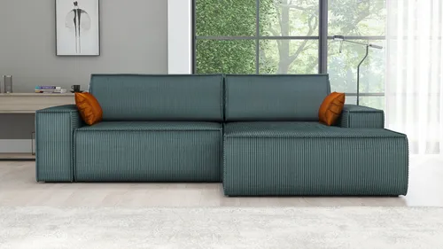 Ecksofa TOR mit Schlaffunktion – Azurblau - Das Ecksofa TOR vereint modernes Design und Funktionalität. Mit seiner Smart Sleeping-Funktion verwandelt es sich mühelos in ein komfortables Bett. Ideal für stilvolle Wohnzimmer und praktischen Einsatz.