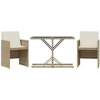 vidaXL 3-tlg. Bistro-Set mit Kissen Beige aus Poly Rattan