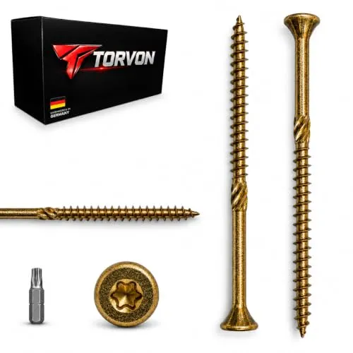 Torvon Premium Konstruktionsschrauben 4,0 x 60 mm Senkkopf TX20 Vollgewinde Holzschrauben gelb verzinkt für Massivholz KVH BSH CLT 250 Stück inkl. Bit