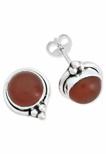 Ohrstecker 925 Silber Karneol orange roter Stein Edelstein Ohrringe echt Silber Damen Sterling Silber Stecker Geschenk(MOS-065-16)