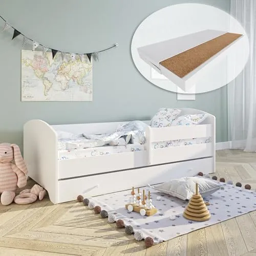 Kids Collective Kinderbett 80x160 cm mit Matratze und Schublade - Kleinkindbett mit praktischem Rausfallschutz, stabiler Matratze und Schublade für mehr Ordnung im Kinderzimmer – ideal für Kinder von 2 bis 10 Jahren.