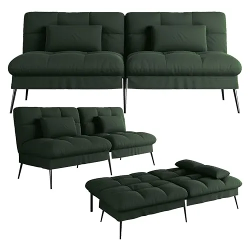 COMHOMA Sofa Schlafsofa mit Schlaffunktion, überzug Futon Klappsofa, Bettcouch, ecksofa, Couch Gästebett, 3-Sitzer Sofa, mit verstellbare Rückenlehne aus Stoff Grün