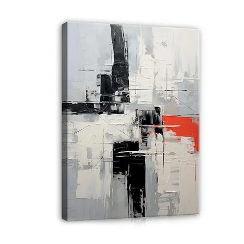 WallArena - Leinwand Bilder - Abstrakt Grau Schwarz Rot Kunst - 40x30 cm Leinwandbilder - Bild auf leinwand - Wandbild XXL groß Wandbilder für Wohnzimmer Schlafzimmer Wohnzimmerbilder Modern