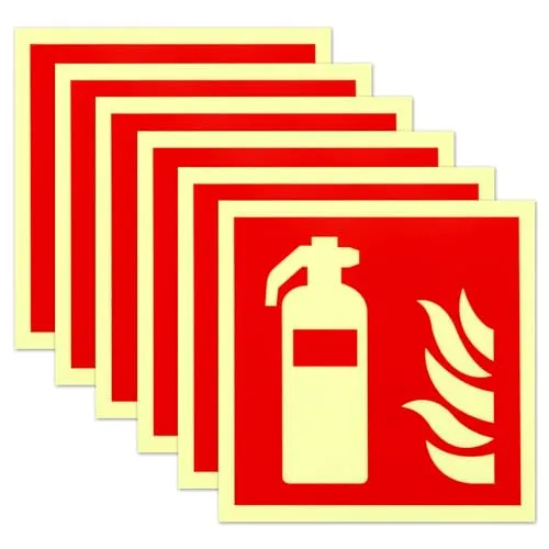 Produktbild Stück Schild Feuerlöscher 15 x 15 cm PVC Nachleuchtend Selbstklebende Brandschutzschild Feuerlöscher Aufkleber Sicherheitsmarkierung Brandschutzzeichen Nach ISO für Haus Büro Baustelle und Auto 6