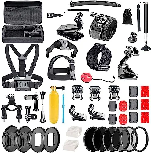 Navitech 60 in 1 Action Kamera Zubehör Combo Kit mit EVA-Hülle Kompatibel mit GoPro HERO11 Black Mini Kompakte wasserdichte Action-Kamera