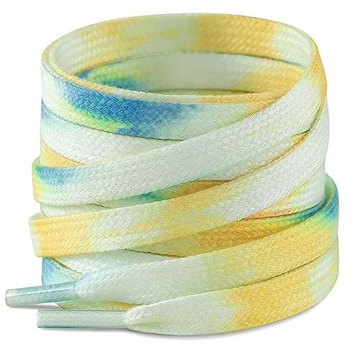 Stepace 2 Paar Färben Schnürsenkel 8 mm Breite Premium Ersatz Bunte Flache Schuhbänder für Turnschuhe, Sportschuhe, Freizeitschuhe Gelb-140