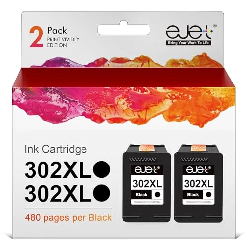 Produktbild ejet 302XL Druckerpatronen Ersatz für HP 302 XL Schwarz für HP Envy 4525 Druckerpatronen Envy 4520 4524 4527 Deskjet 3630 3632 5230 5220 1110 2130 2134 Officejet 3830 3831 3833 5220 4650 (2 Schwarz)