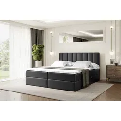 ALTDECOR OTTA Boxspringbett 200x200 cm mit H3 Matratze und Topper - Schwarz Kunstleder - Boxspringbett mit zwei Bettkästen für optimalen Stauraum und erholsame Nächte. Die mittelhart H3 Matratze passt sich perfekt an und fördert einen gesunden Schlaf.