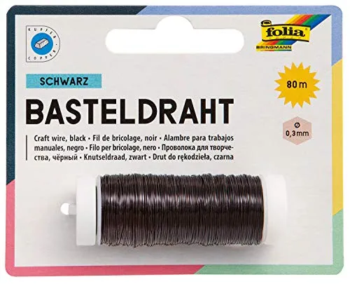 folia 79290 - Kupferdraht schwarz, 1 Spule 0,3 mm x 80 m - ideal für Bastelarbeiten, Gestecke und Gebinde