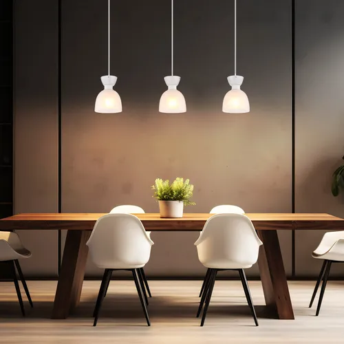 Pendelleuchte Hängelampe für Esszimmer - kürzbar - Moderne Pendelleuchte aus mattweißem Metall mit opalem Glas, höhenverstellbar und ideal für stilvolle Esszimmer. Exklusive E14 Fassungen für individuelle Lichtgestaltung.