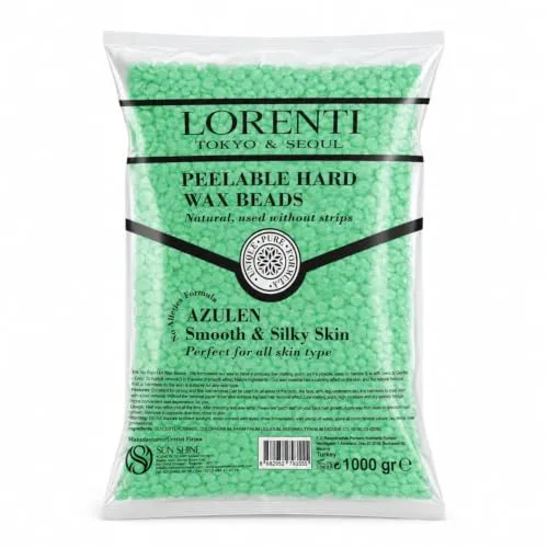 Lorenti Heißwachs Enthaarung in Perlenform Azulen 1Kg – 100% Natürliches Wachs für Schmerzarme Haarentfernung – Ideal für Gesicht, Beine, Bikinizone & mehr