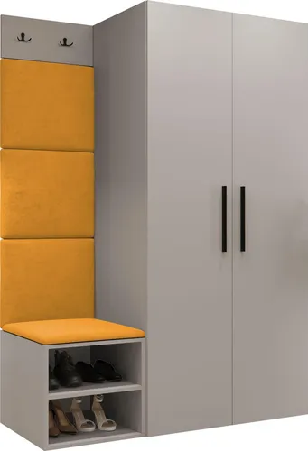 MIRJAN24 Garderoben-Set Medi IV, Schuhschrank, Kleiderhakenbrett, 4x Paneel 42x42, 2 Kleiderhaken (Farbe: Cashmere, Manila 32)