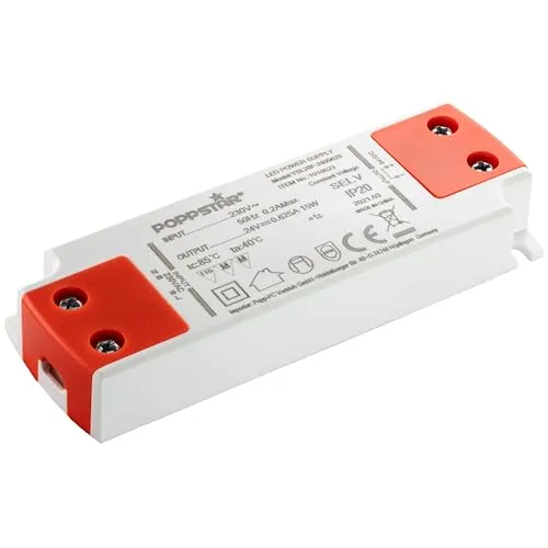 Poppstar Slim LED Trafo 24 V (für 0,15 bis 15 Watt LEDs) Ultra flacher LED-Transformator 230V AC / 24V DC 0,625A