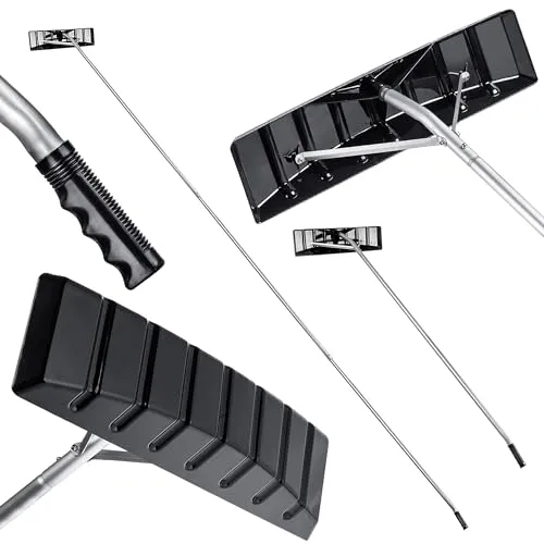 KADAX Dachschneeräumer mit Teleskopstiel, Dachräumer mit Aluminiumgriff, Eisschieber, Robuster Schneeräumer für Hausdach, Schneeschaufel, Schnee-Eiswischer (180-473 cm)