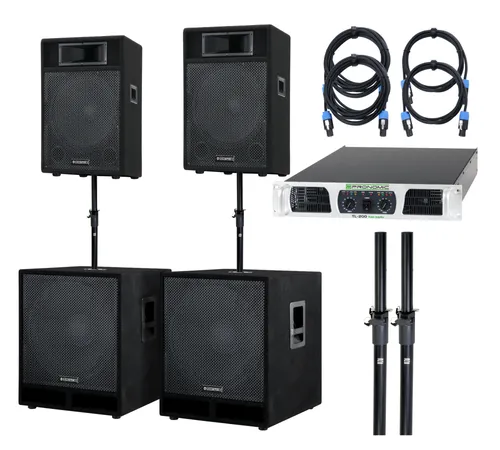 McGrey Powerstage-3000 PA-Anlage 3000 Watt - Lautsprecher für kleinere Bühnen und Events, kraftvolle 3000 Watt Leistung mit Trapez-Speakern und Subwoofern für satten Sound.