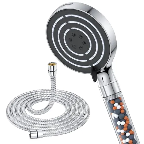 Duschkopf Wassersparend mit Schlauch 1.8M, SREWOHS Hochdruck Duschbrause Sparduschkopf mit Filter, Regendusche Duschkopf Runde Handbrause (⌀120 mm),6 Strahlarten Brausekopf mit Antikalk-Funktion