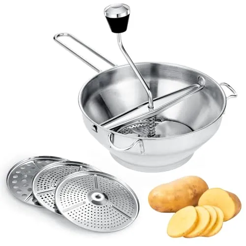 vvhippo Passiergerät aus Edelstahl, 3x Siebeinsatz, Kartoffelpresse für Tomatensoße, Apfelmus, Püree, Kartoffelpüree, Marmelade, Babynahrung